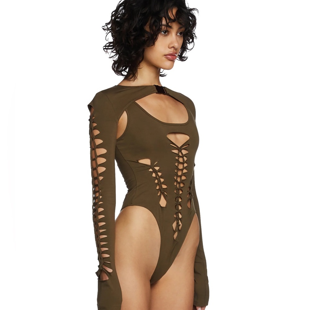 POSTER GIRL while I’m Young Brown Cutout Bodysuit